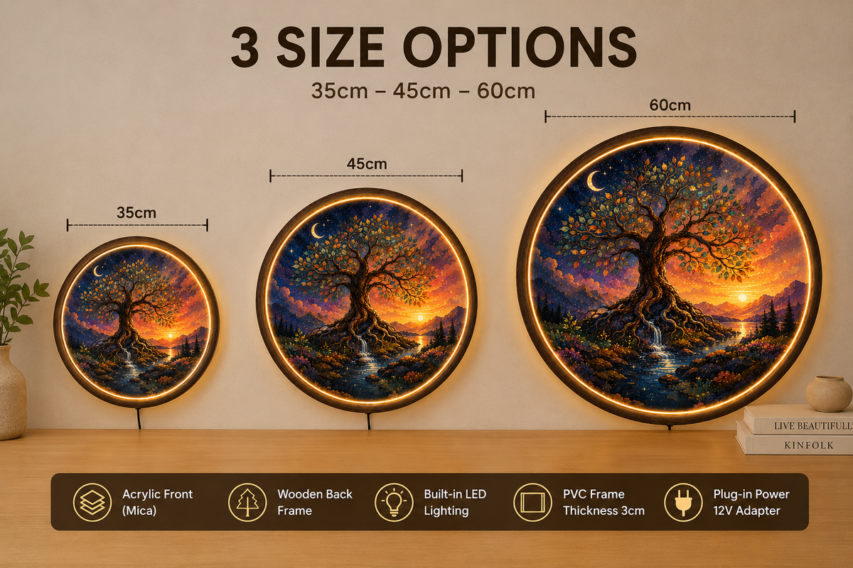 Tree of Life LED Wall Art, Round Lighted Wall Decor, Mystic Nature Wall Lamp, Fantasy Tree Home Decor