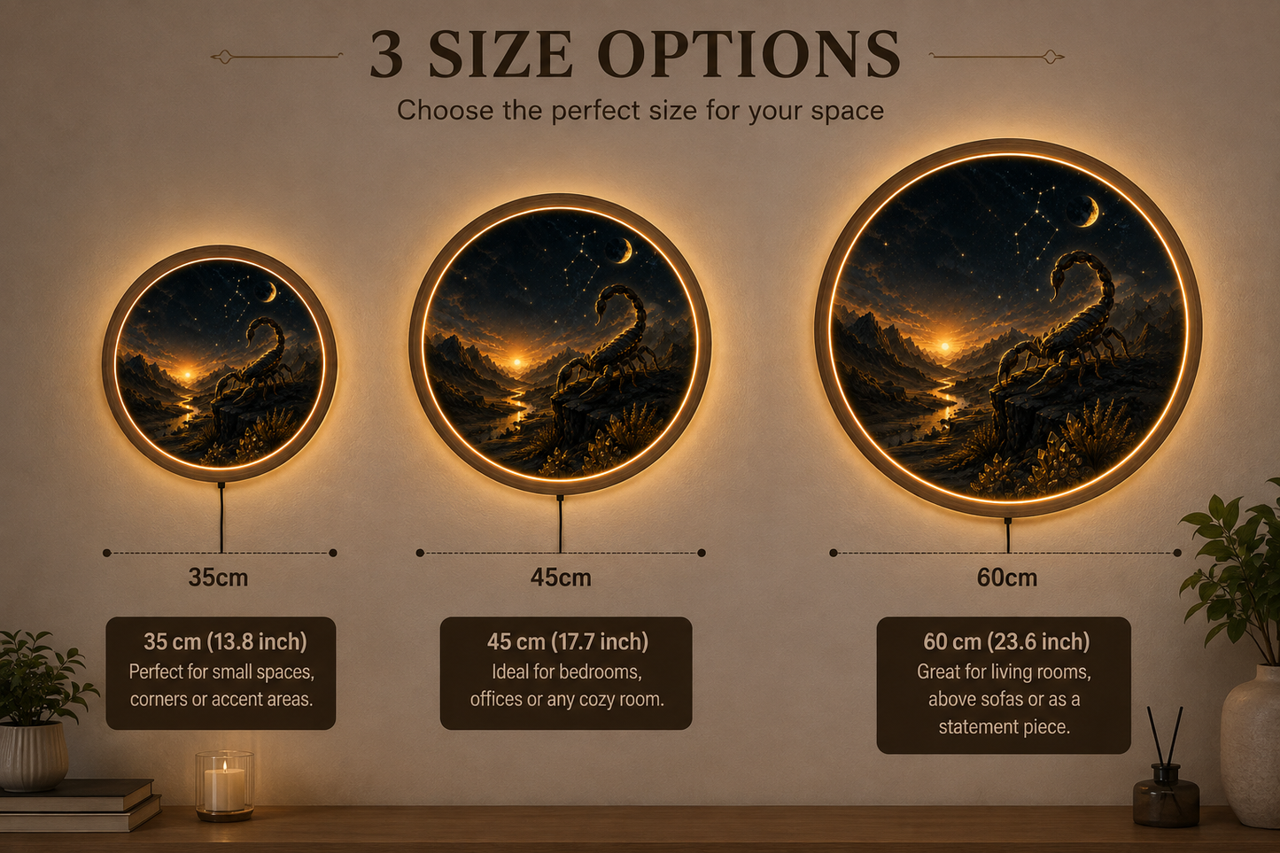 Scorpion LED Wall Art, Zodiac Astrology Light, Celestial Scorpion Decor, Round Illuminated Wall Decor, Gothic Bedroom Gift