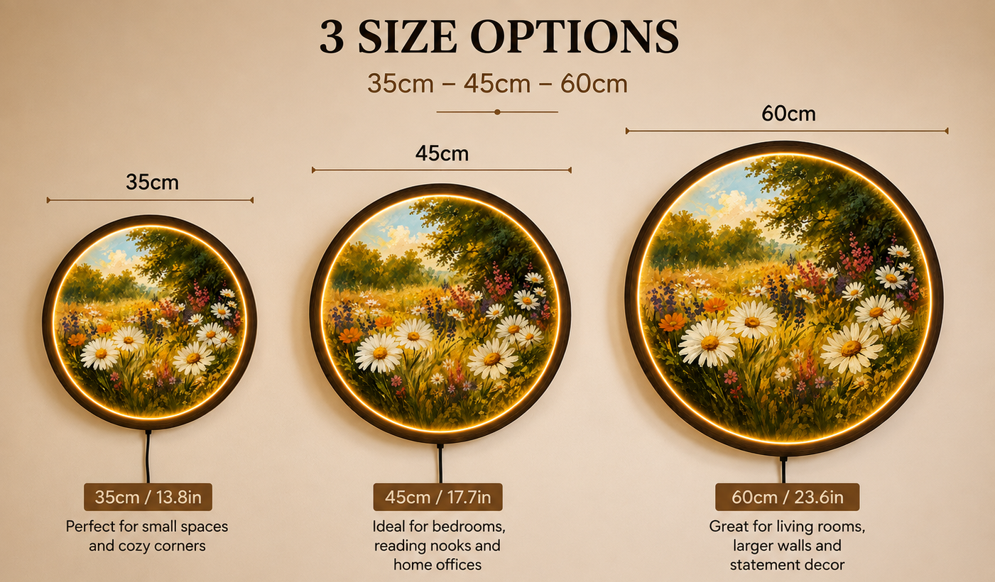 Wildflower Meadow LED Wall Art, Daisy Flower Wall Light, Round Floral Decor, Cottagecore Nature Wall Art, Botanical Home Decor