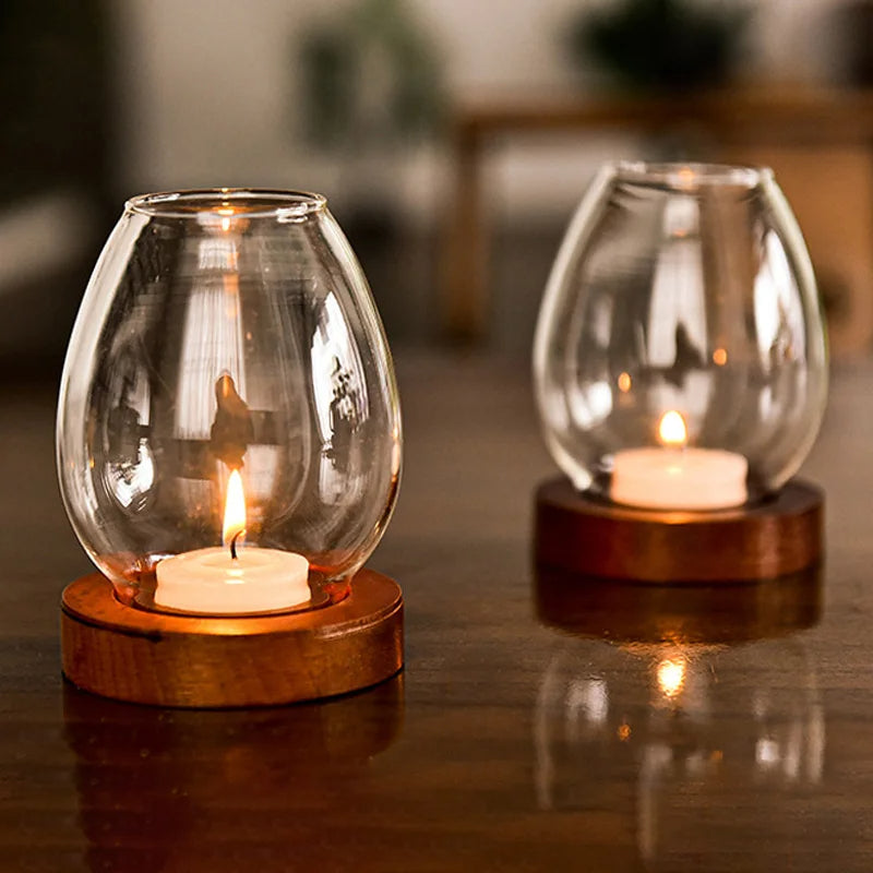 Transparent Round Glass Candlestick, Retro Windproof Candle Holders with Cup Cover for Table Decor, Wedding & Party Accessories