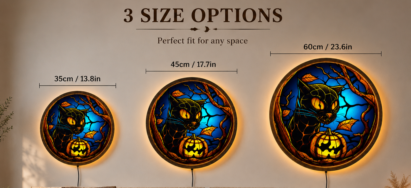 Black Cat Halloween LED Wall Art, Jack O Lantern Pumpkin Decor, Spooky Gothic Cat Wall Light, Witchy Halloween Decor, Cat Lover Gift