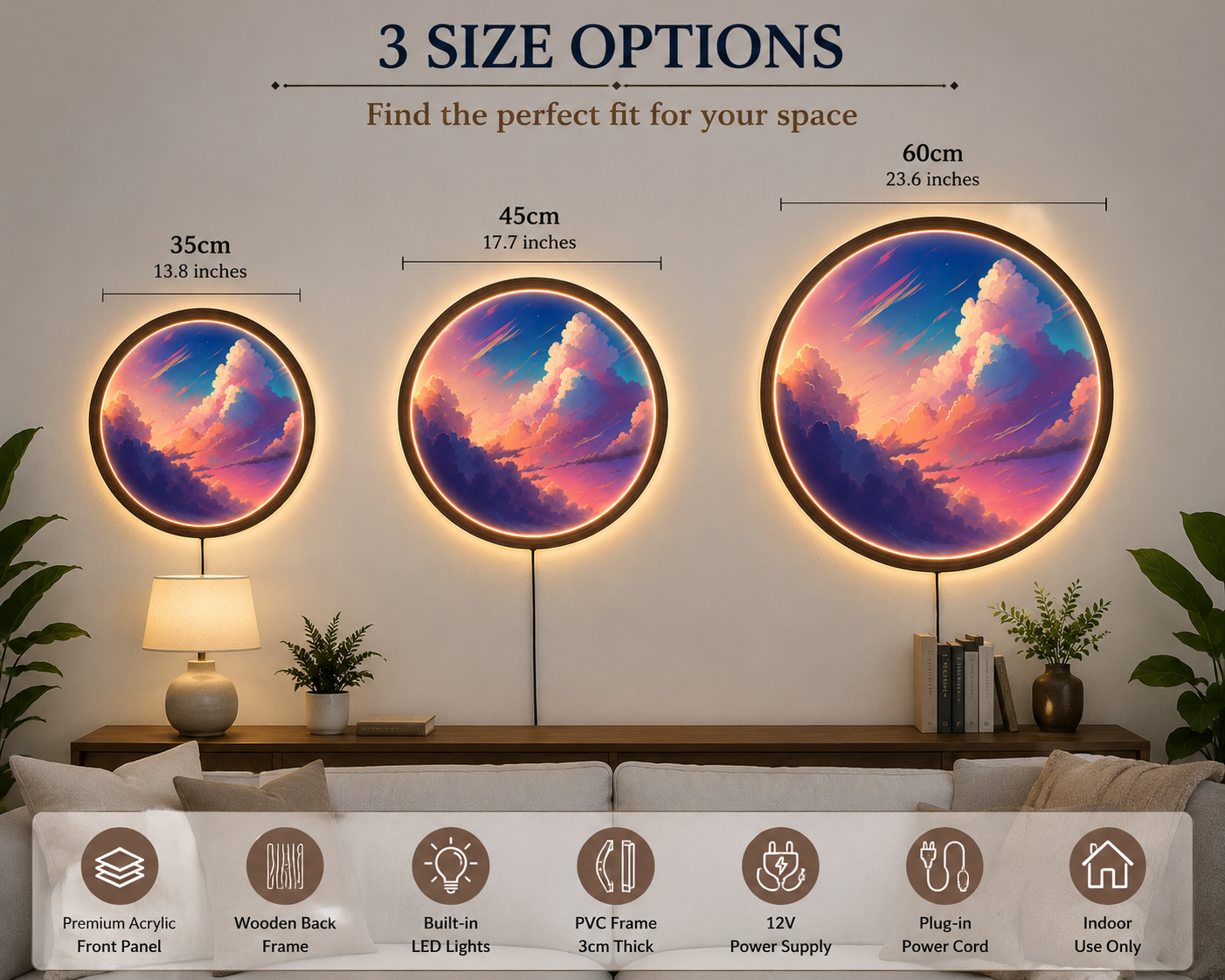 Pastel Cloud LED Wall Art, Dreamy Sunset Sky Wall Decor, Round Lighted Wall Art, Aesthetic Cloud Wall Light, Colorful Bedroom Decor