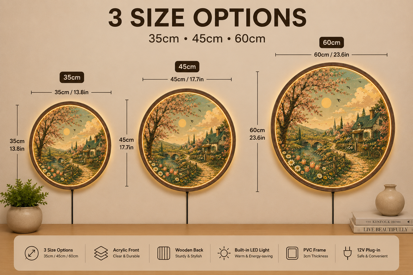Spring Countryside LED Wall Art, Retro Floral Acrylic Light Sign
