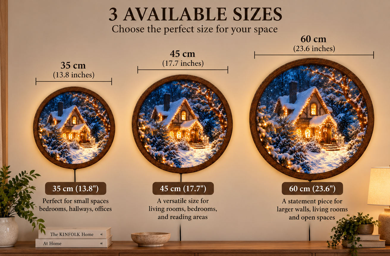 Christmas Cottage LED Wall Art, Snowy Winter Cabin Lighted Decor, Cozy Holiday Wall Art, Rustic Christmas Decor, Winter Lover Gift