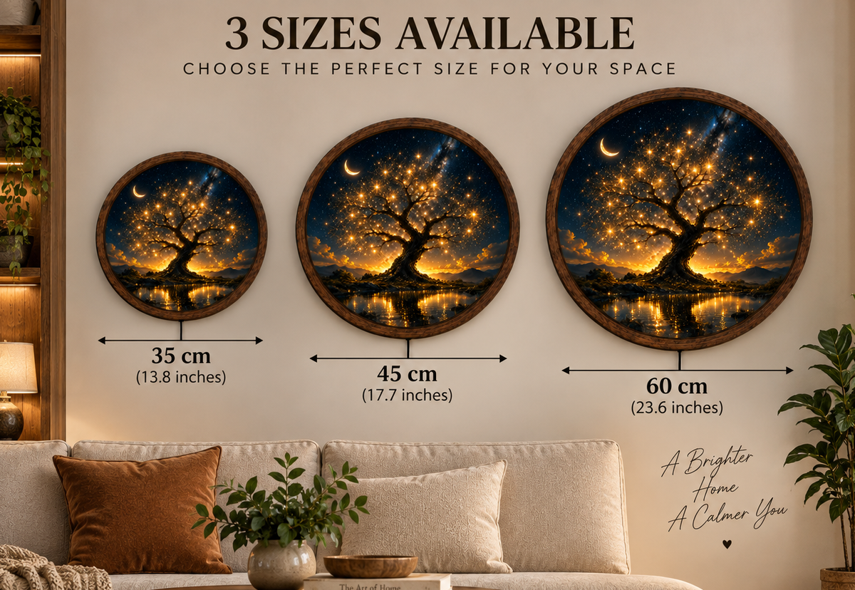 Tree of Life LED Wall Art, Celestial Moon Starry Night Decor, Glowing Tree Round Lighted Wall Art, Mystical Nature Home Decor