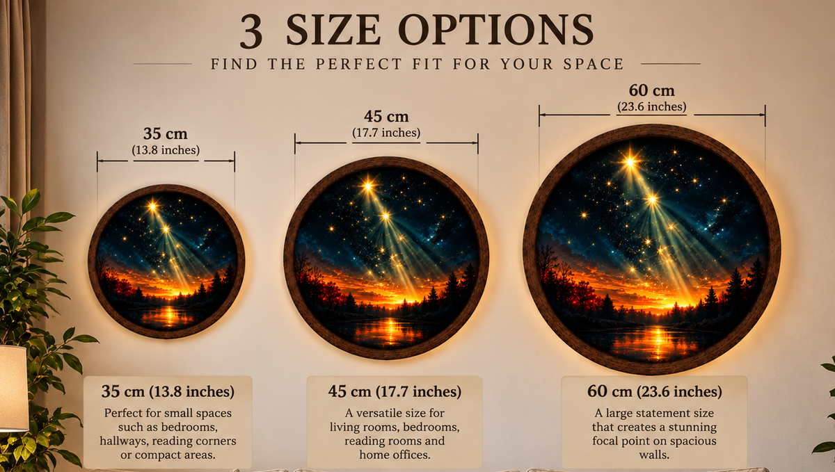Starry Night LED Wall Art, Glowing Sunset Forest Landscape, Round Lighted Nature Wall Decor, Celestial Home Decor
