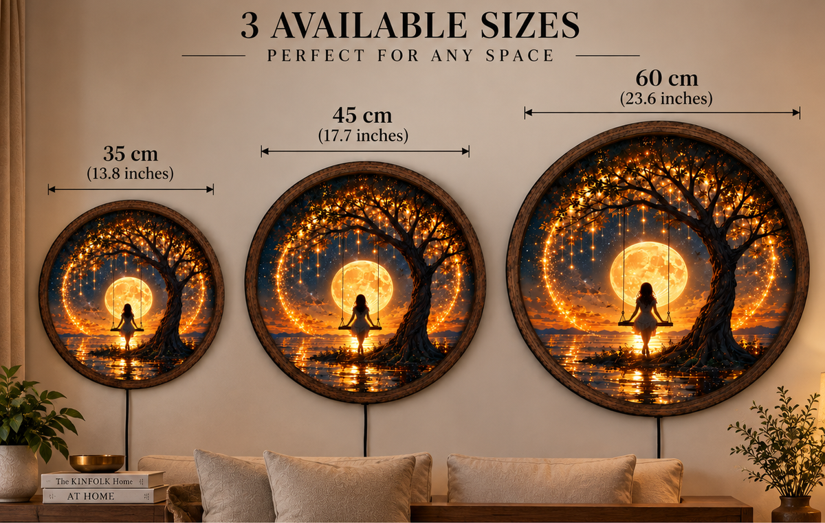 Full Moon Floral LED Wall Art, White Jasmine Flower Lighted Round Decor, Moonlit Garden Wall Art, Romantic Nature Decor