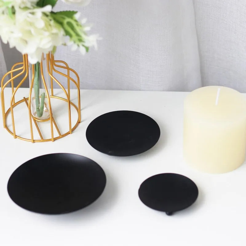 Iron Plate Candle Holder, 7/9/11cm Decorative Pedestal for Pillar & Wax Candles, Spa, Birthday, Party Decor