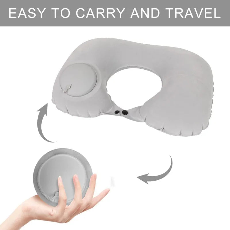 Inflatable Travel Neck Pillow for Airplane, Super Light U-Shape Cervical Support