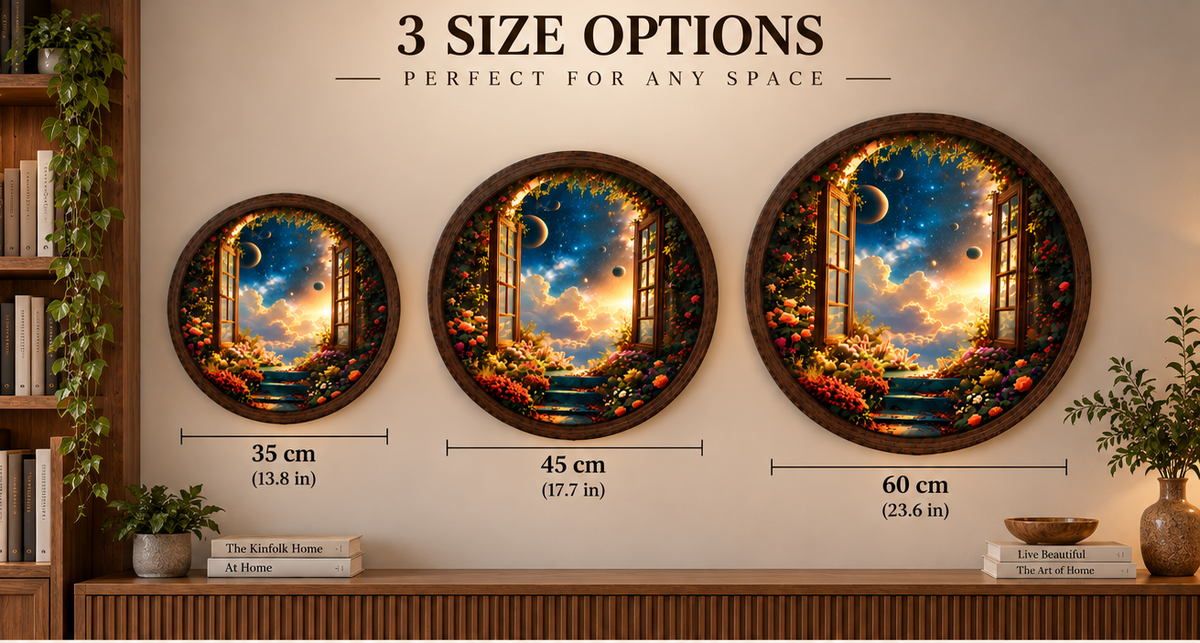 Fantasy Garden LED Wall Art, Celestial Window Round Wall Light, Floral Galaxy Space Decor, Dreamy Illuminated Home Decor