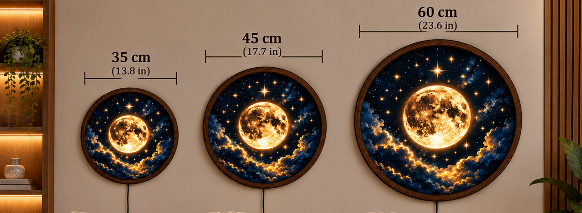Moon LED Wall Art, Glowing Full Moon and Stars Wall Decor, Celestial Round Light, Night Sky Wall Lamp, Galaxy Home Decor, Bedroom Gift