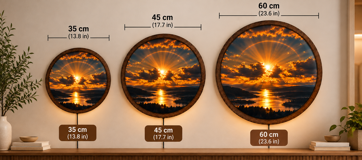 Sunset LED Wall Art, Golden Sun Landscape Wall Light, Mountain Lake Round Wall Decor, Glowing Nature Wall Lamp, Scenic Home Decor Gift