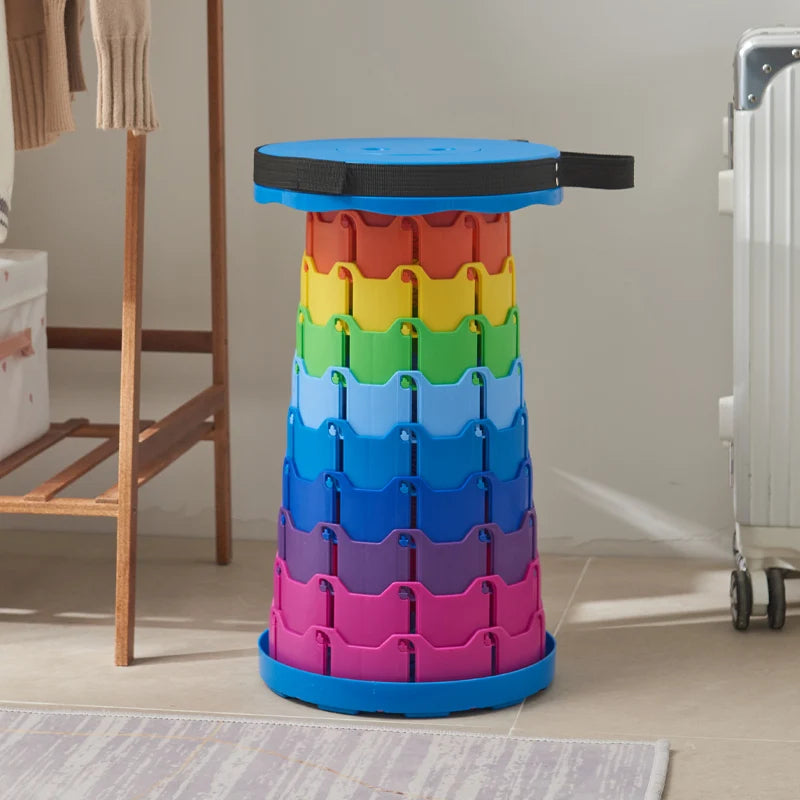 Blue Portable Folding Plastic Chair - Retractable Stool for Kitchen, Dining, Living Room