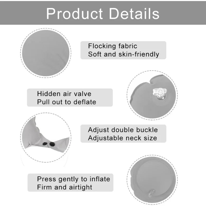 Inflatable Travel Neck Pillow for Airplane, Super Light U-Shape Cervical Support