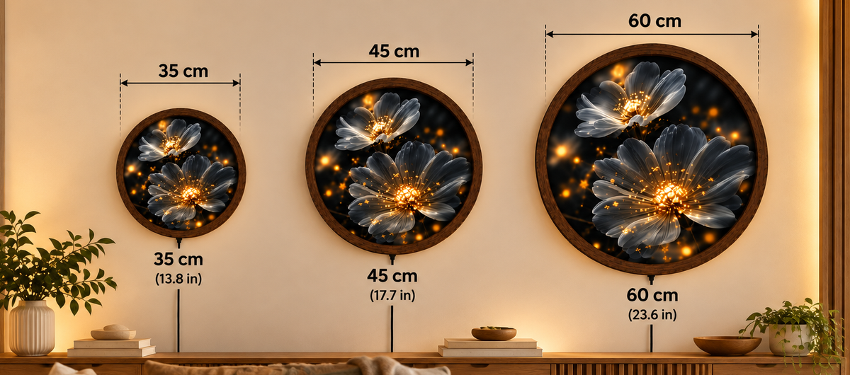 Glowing Floral LED Wall Art, Round Black Flower Light Decor, Modern Botanical Wall Lamp, Illuminated Flower Art, Bedroom Living Room Decor