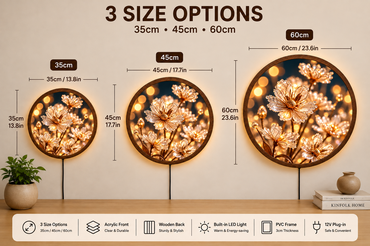 Golden Floral LED Wall Art, Round Illuminated Flower Wall Decor, Warm Glow Botanical Wall Light, Elegant Bedroom Living Room Decor