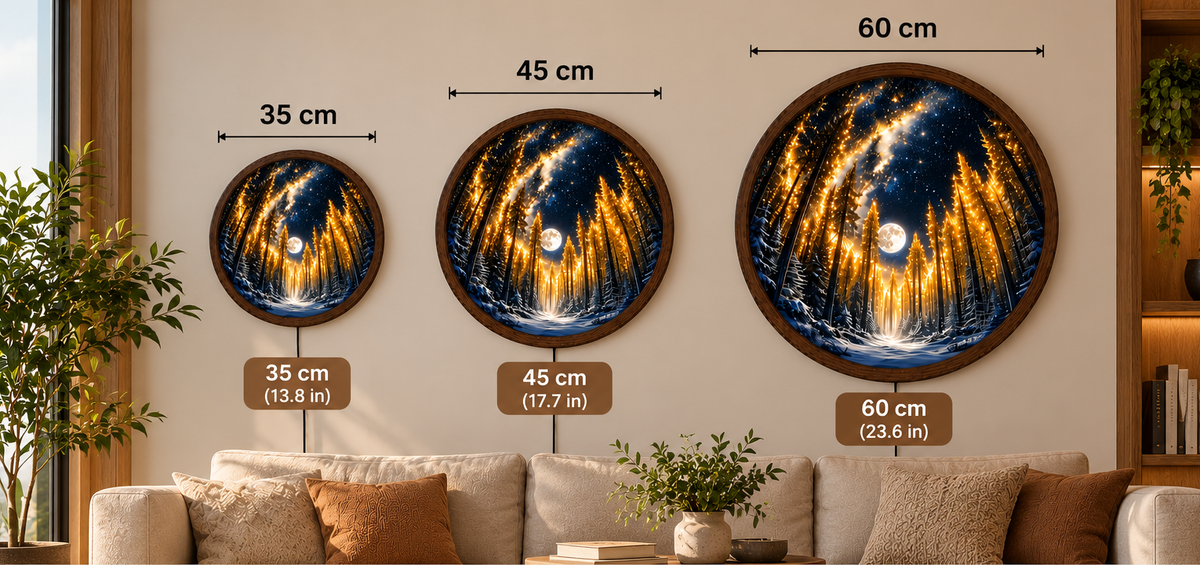 Magical Moonlit Forest LED Wall Art, Glowing Winter Pine Trees, Round Illuminated Wall Decor, Starry Night Forest Light, Cozy Bedroom Decor