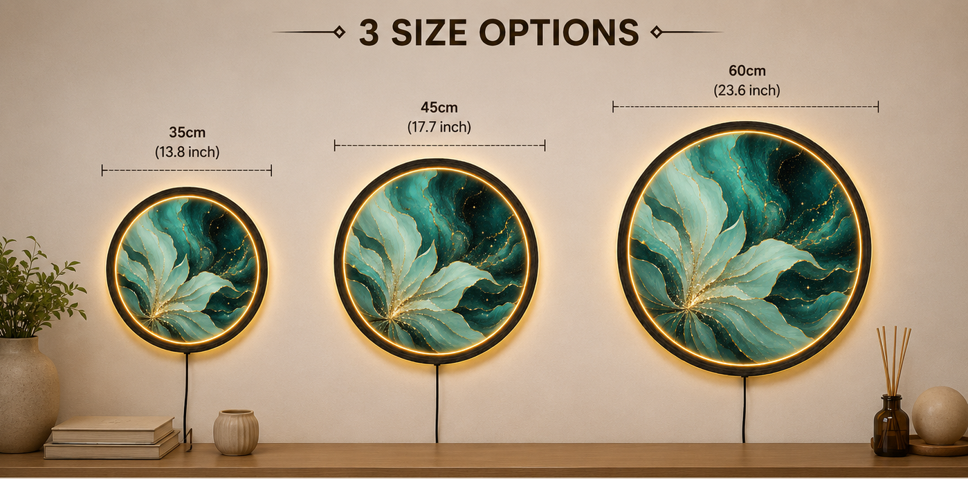 Mint Flower LED Wall Art, Round Botanical Light, Acrylic Wall Decor Gift