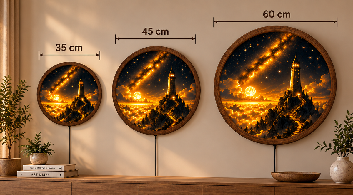 Fantasy Moonlit Castle LED Wall Art, Golden Starry Night Tower Light, Round Illuminated Celestial Decor, Bedroom Wall Lamp