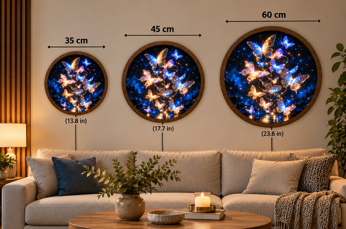 Glowing Butterfly LED Wall Art, Round Lighted Wall Decor, Magical Blue Butterfly Night Light, Fantasy Bedroom Living Room Decor