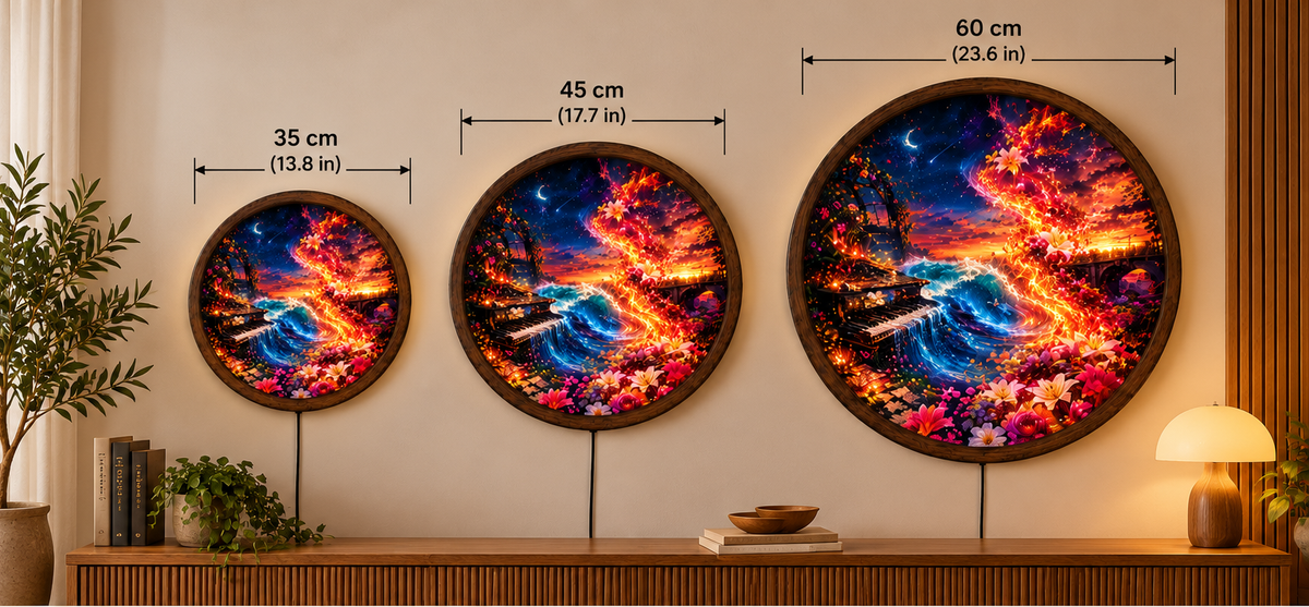 Fantasy Floral LED Wall Art, Glowing Piano Ocean Wave Light, Round Magical Landscape Decor, Colorful Bedroom Living Room Art