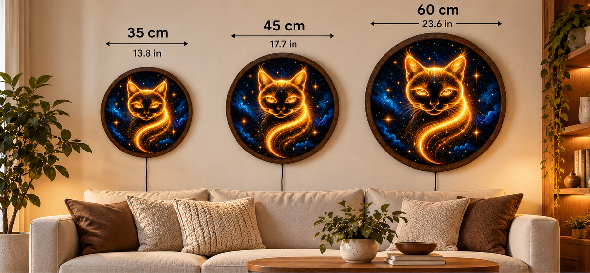 Glowing Cat LED Wall Art, Golden Celestial Cat Light, Round Illuminated Galaxy Wall Decor, Magical Starry Night Bedroom Lamp