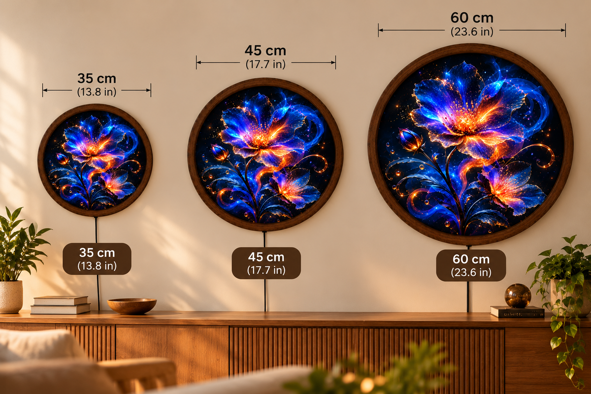 Glowing Floral LED Wall Art, Blue Orange Fantasy Flower Light, Round Illuminated Botanical Wall Decor, Bedroom Living Room Lamp