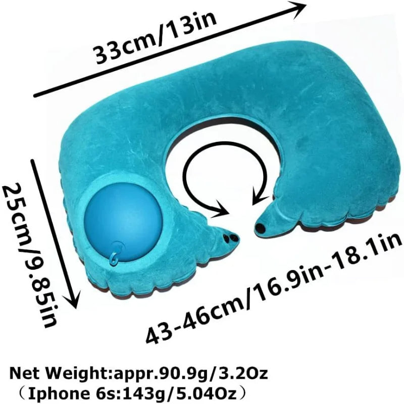 Inflatable Travel Neck Pillow for Airplane, Super Light U-Shape Cervical Support
