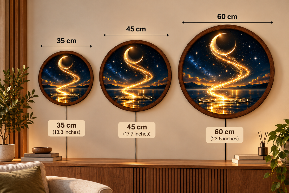 Golden Crescent Moon LED Wall Art, Round Lighted Celestial Decor, Magical Starry Night Wall Lamp, Fantasy Moonlight Art