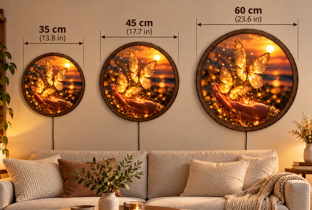Golden Butterfly LED Wall Art, Glowing Butterfly Wall Light, Round Illuminated Fantasy Decor, Magical Sunset Wall Lamp