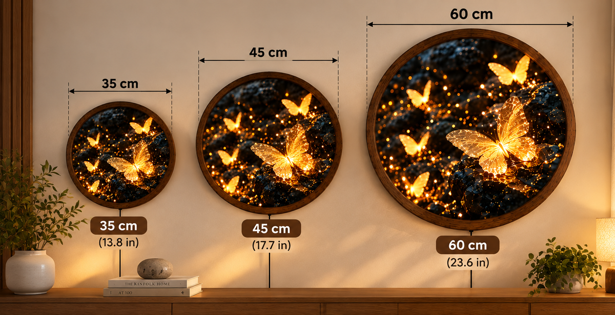 Golden Butterfly LED Wall Art, Glowing Butterflies Wall Light, Round Illuminated Nature Decor, Magical Fantasy Wall Lamp
