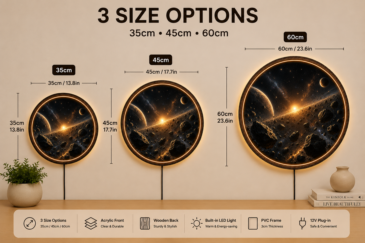 Cosmic Asteroid LED Wall Art, Planetary Space Decor, Lighted Wall Hanging