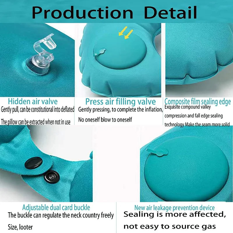 Inflatable Travel Neck Pillow for Airplane, Super Light U-Shape Cervical Support