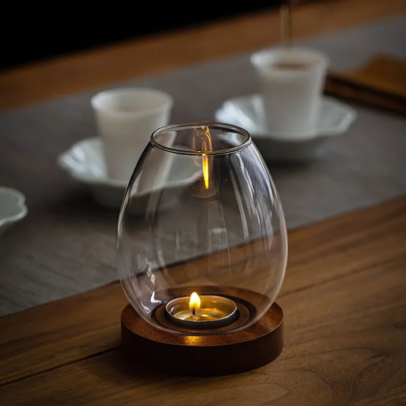 Transparent Round Glass Candlestick, Retro Windproof Candle Holders with Cup Cover for Table Decor, Wedding & Party Accessories