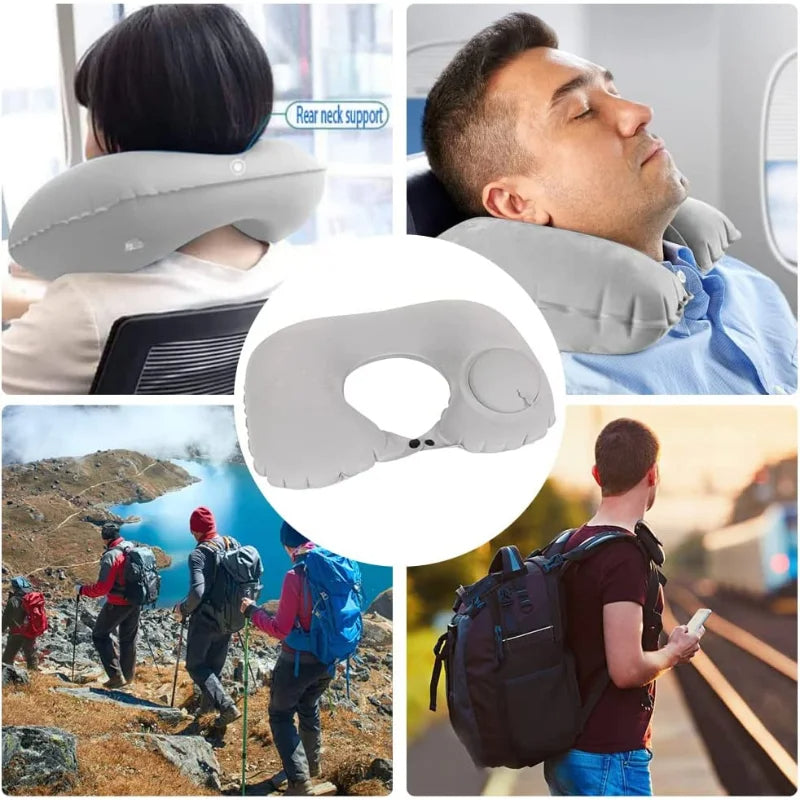 Inflatable Travel Neck Pillow for Airplane, Super Light U-Shape Cervical Support