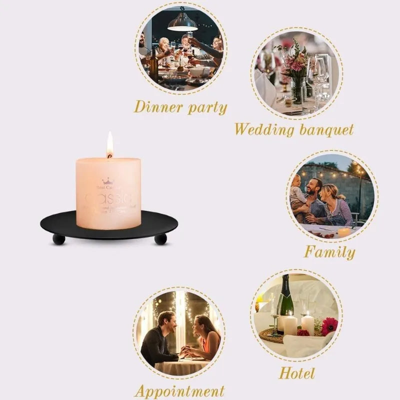 Iron Plate Candle Holder, 7/9/11cm Decorative Pedestal for Pillar & Wax Candles, Spa, Birthday, Party Decor