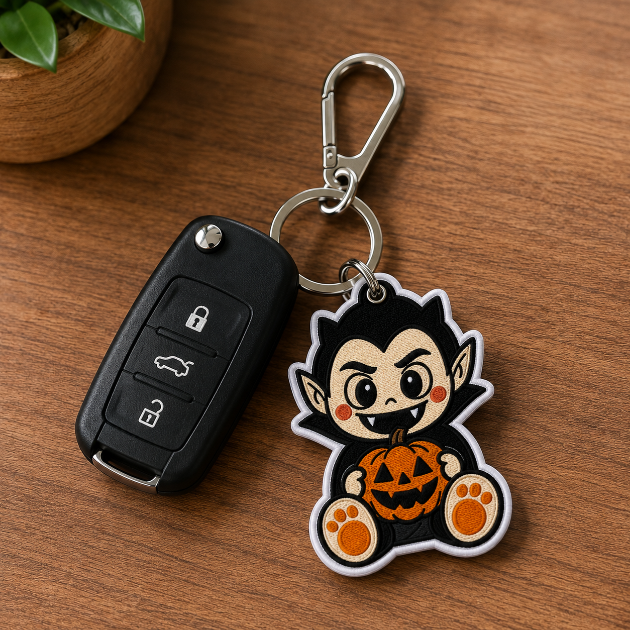 Cute Vampire Keychain, Halloween Embroidered Keychain, Pumpkin Dracula Bag Charm, Spooky Vampire Gift, Halloween Accessory