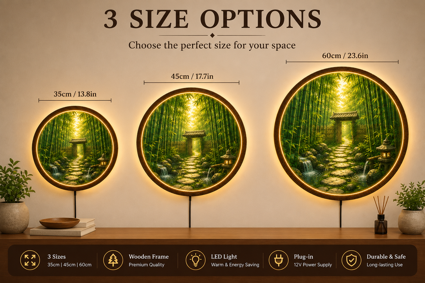 Bamboo Forest LED Wall Decor, Round Nature Lighted Wall Art