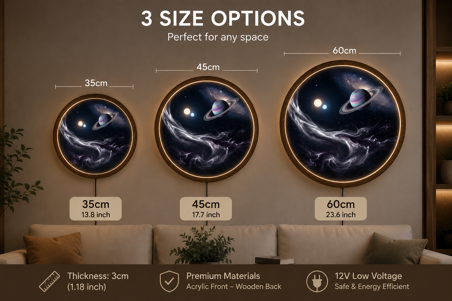 Galaxy LED Wall Art, Saturn Planet Round Light, Space Nebula Wall Decor, Cosmic Night Lamp, Astronomy Gift, Bedroom Home Decor