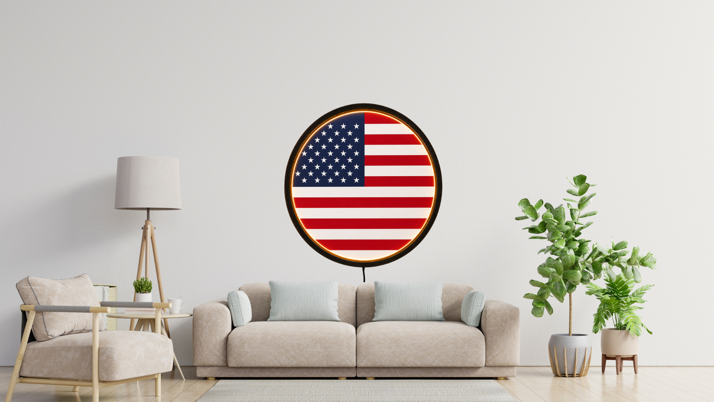 USA Flag Lighted Wall Art, American Patriotic Decor, LED Acrylic Sign