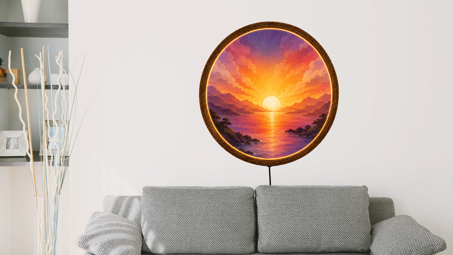 Sunrise LED Wall Decor, Mountain Landscape Acrylic Night Light, Round Wall Art