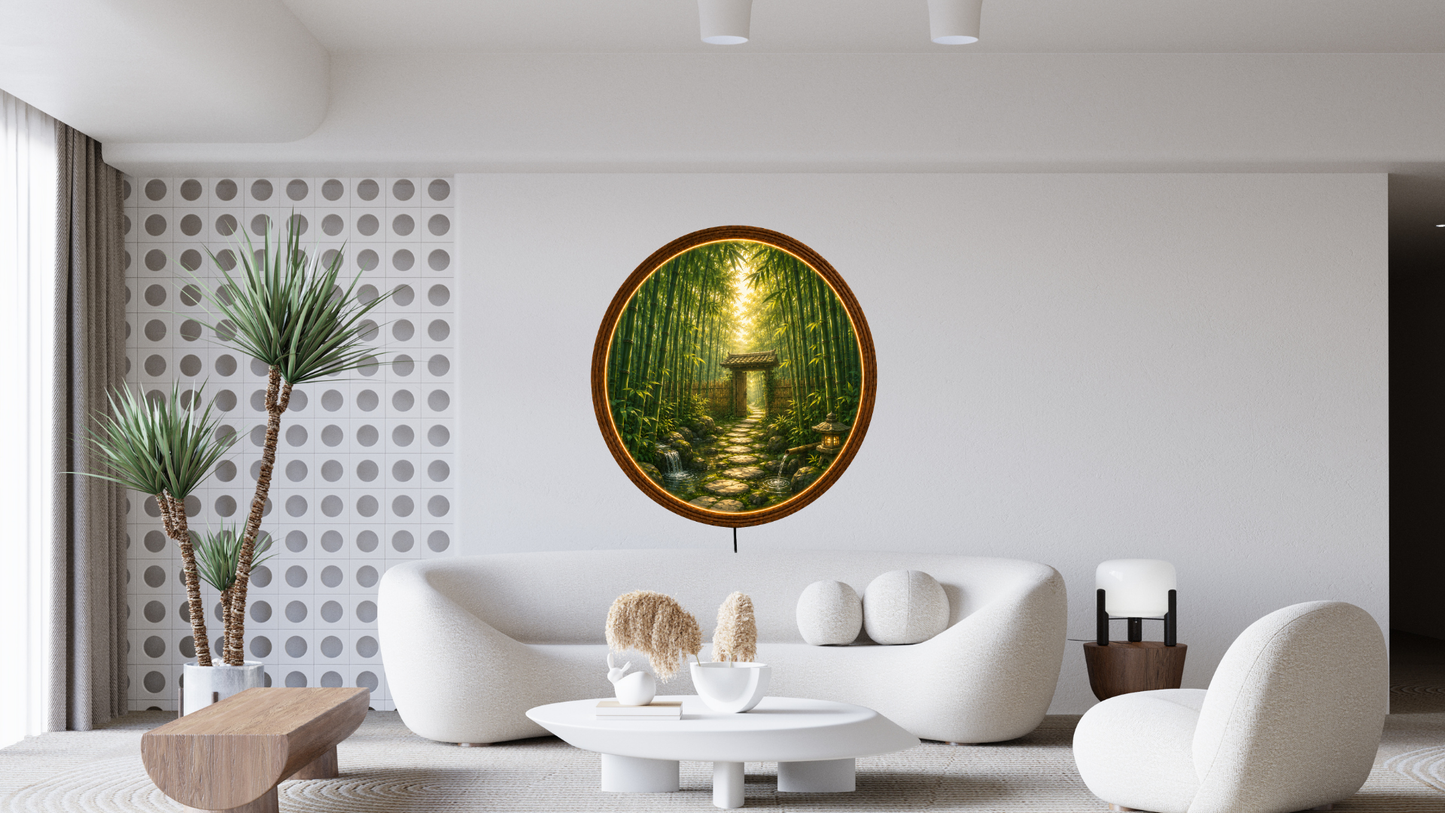 Bamboo Forest LED Wall Decor, Round Nature Lighted Wall Art