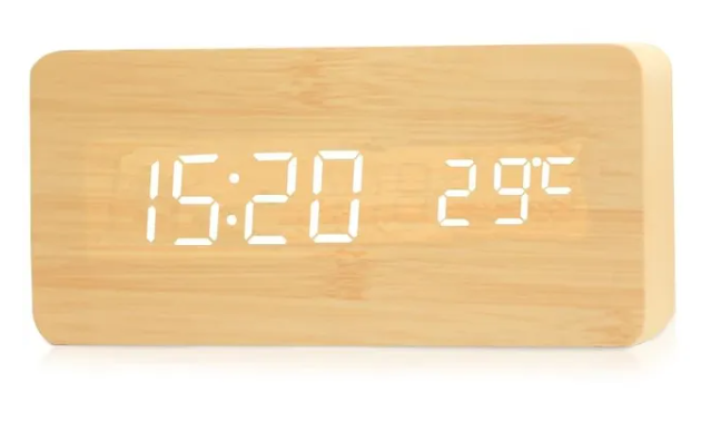 Wooden Digital Alarm Clock, LED Alarm Clock with Temperature Desk Clocks for Office,Bedside Clock