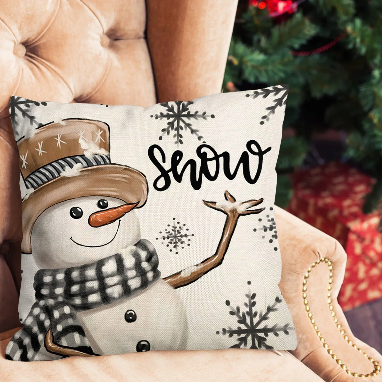 Merry Christmas Linen Cushion Cover, Christmas Trees Pillowcase for Home & Sofa