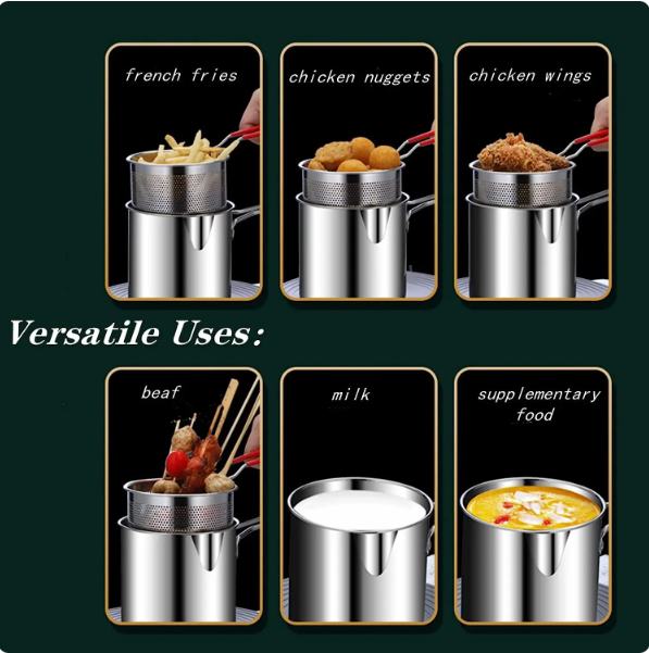 Deep Frying Pot Kitchen Fryer With Strainer Stainless Steel