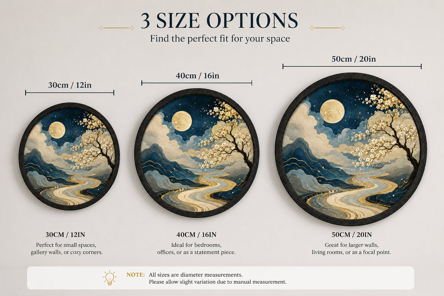 Moonlit Cherry Blossom LED Wall Art, Round Japanese Landscape Light Decor