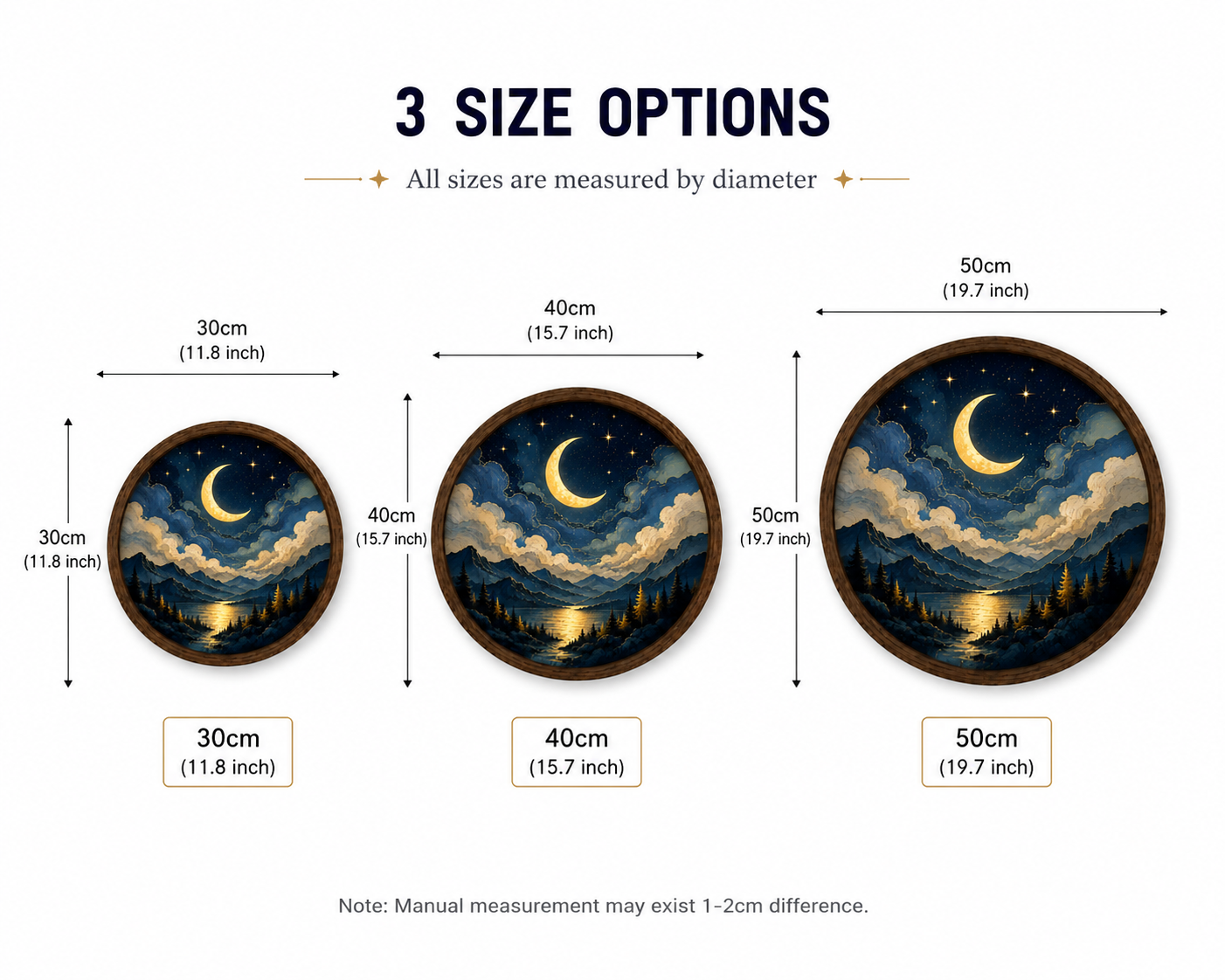 Round Moon LED Wall Art, Crescent Moon Landscape Wall Light, Modern Wooden Frame Decor for Bedroom Living Room