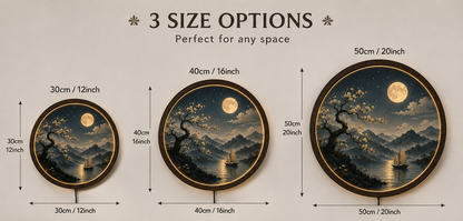 Round LED Wall Art Lamp, Moon Landscape Wall Decor, Modern Wooden Light for Living Room Bedroom