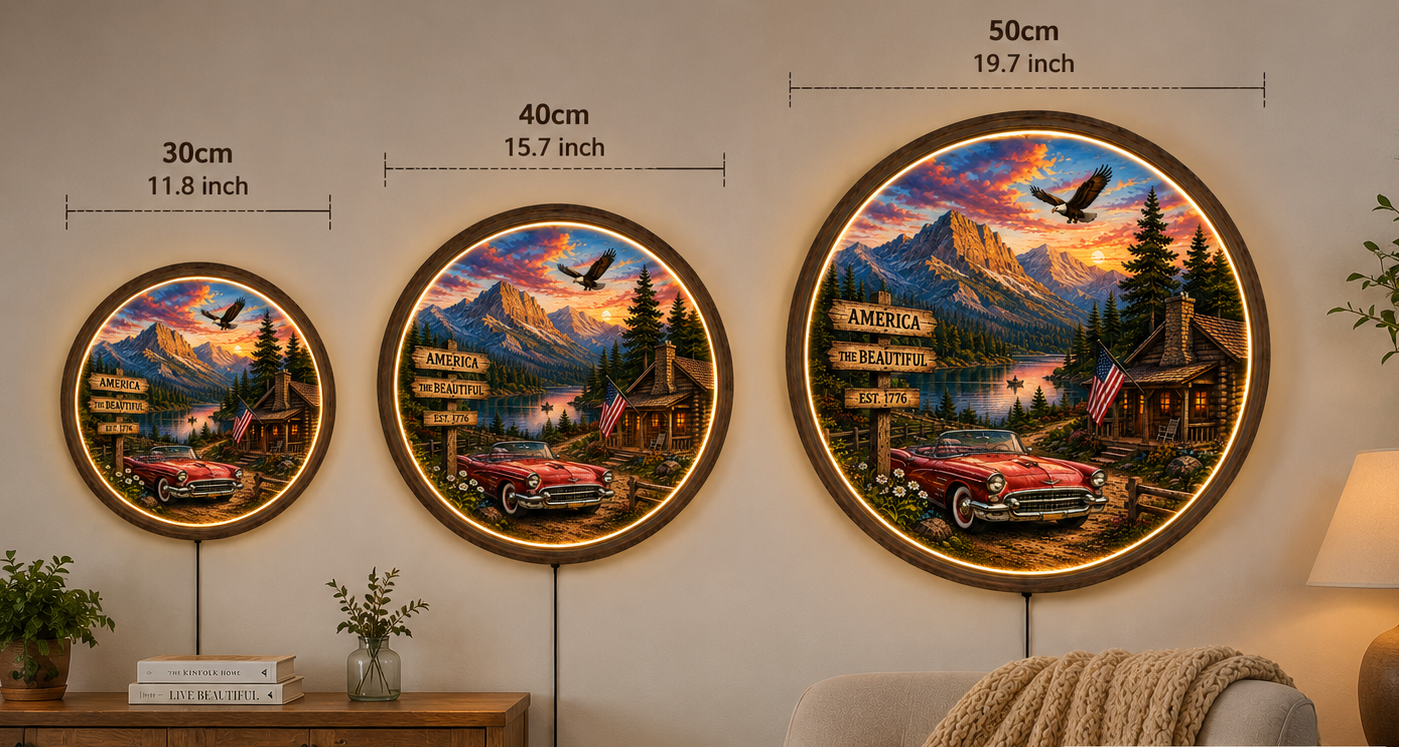 Vintage Beach Sunset LED Wall Art, Coastal Round Wall Light, Tropical Ocean Decor, Surf Van Acrylic Wall Lamp, Coastal Home Gift