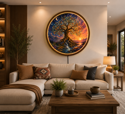 Tree of Life LED Wall Art, Round Lighted Wall Decor, Mystic Nature Wall Lamp, Fantasy Tree Home Decor